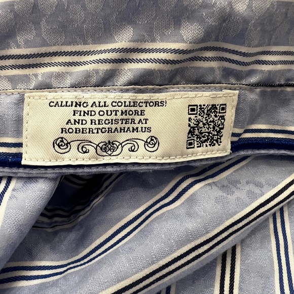 Like New [Robert Graham] Embroidered Blue Button Down Striped Shirt | Mens Large - Picture 11 of 16